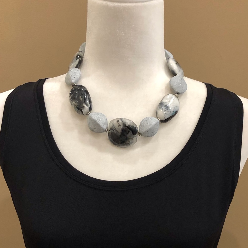 JS Gray and Black Stone Necklace.